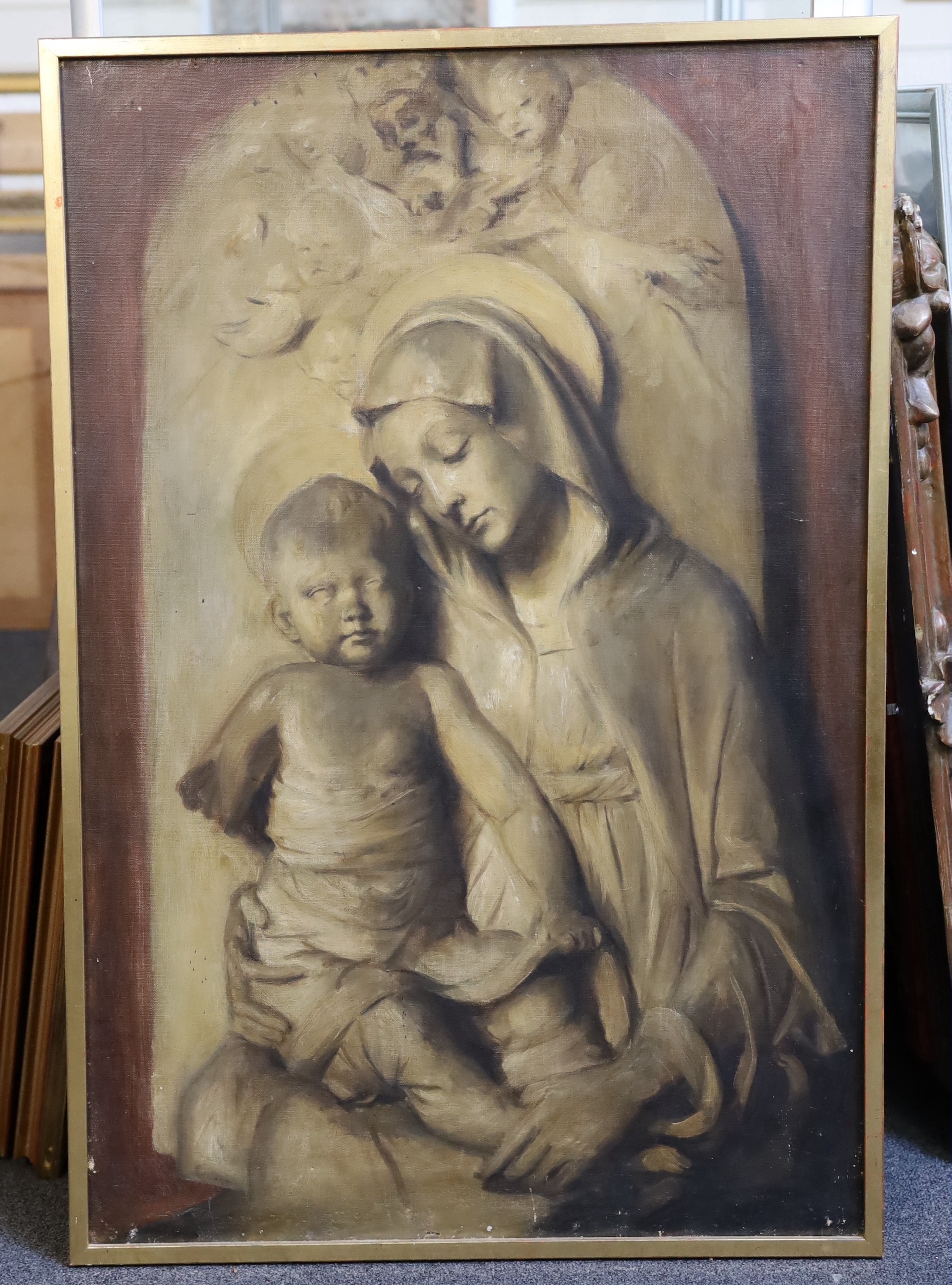 19th century Italian School, Study of a relief of the Virgin and child, oil on canvas, 91 x 60cm